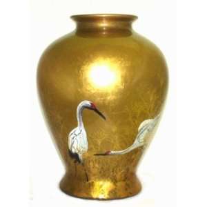  Cranes ~ Gold Leaf Painted ~ 13 Inch Vase