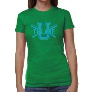  Tulane Green Wave Ladies Crossed Sticks Juniors Tri Blend T Shirt 