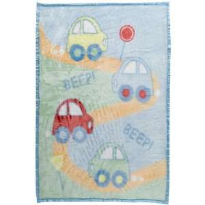    Springmaid Baby Car Motif Luxury Plush Blanket   Blue Baby
