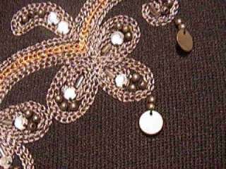 Joseph A Ladies Knit Top Stretch Sz L Rhinestone/Beads  