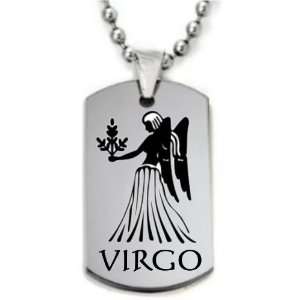 Virgo Zodiac Dogtag Pendant Necklace w/Chain and Giftbox