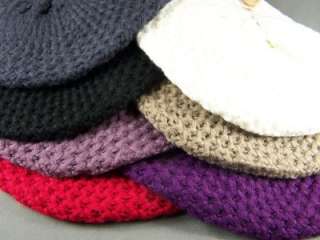   knit button beret slouchy baggy tam hat cap beanie crochet warm  