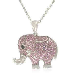   Elephant Pendant with Black and Pink Cubic Zirconia, 18.5 Jewelry