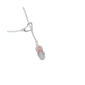   Pink Ribbon Flip Flop Heart Lariat Charm Necklace [Jewelry] Jewelry