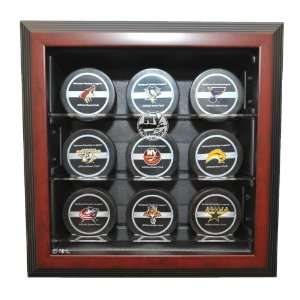  9 Puck Cabinet Style Display Case, Mahogany   Sports 