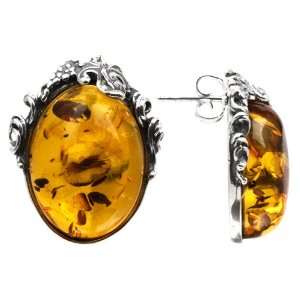 Baltic Light Honey Amber Sterling Silver Oval Antique Reproduction 