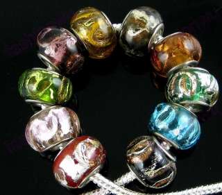 50Pcs Gold Silver Foil Glass Beads Fit Charm Bracelet 1  