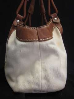 AUTH HOGAN Beige Canvas Brown Leather Handbag  