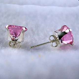 5mm created Pink Sapphire Stud Earrings 925 SS 1.0ct  