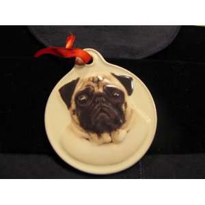  Sculpted Ceramic Pug Christmas Ornament 