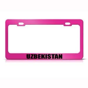 Uzbekistan Flag Pink Country Metal License Plate Frame Tag Holder