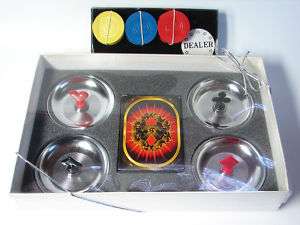 POKER ASH TRAYS AND CARD SET DIE CAST METAL MADE IN USA  