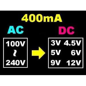    400mA AC/DC Power Adapter Supply 3V 4.5V 5V 6V 9V 12V Electronics