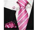 New Pink & White Thin Striped Luxury Silk Tie Set 1120  