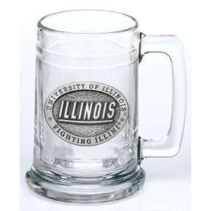  Illinois Fighting Illini Glass Stein (Beverage Mug) 15 oz 