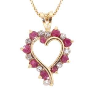    Genuine Ruby Diamond Open Heart Gold Pendant Glitzs Jewelry