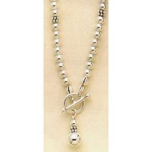 Sterling Silver 4mm Bead/Balls Toggle Necklace, 16 in long, Drop 5/8 