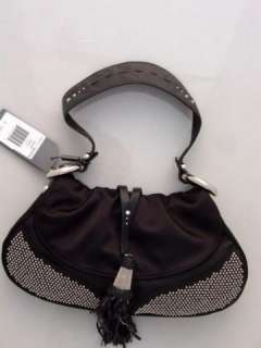 NWT Francesco Biasia Cori Black Satin Leather Handbag  
