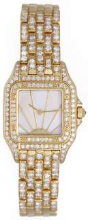 Cartier Ladies Panther 18k Yellow Gold Pave Diamond Watch  