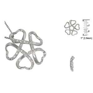    Sterling Silver Heart Petals Flower Pendant with White CZ Jewelry
