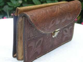 Old Leather Hand Tooled Clutch, Purse & Space for Bible  