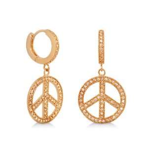   Adams Rose Gold Peace Sign Huggie Hoop Earrings With Clear Pave CZs