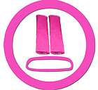 HOT PINK STEERING WHEEL COVER, 2 SEAT BELT COVER AND REAR VIEW MIRROR 