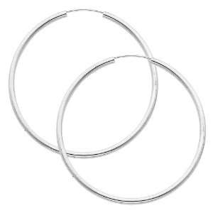 14K White Gold 2mm High Polished Large Endless Hoop Earrings (1.8 or 