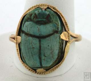   18K GOLD FANCY CARVED TURQUOISE SCARAB BEETLE RING SIZE 9.75  