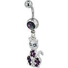PUGSTER PURPLE CZ SIAMESE CAT NAVEL BELLY RING K26