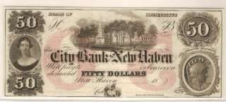 undated City Bank of New Haven, Connecticut $50 obsolete note. Scene 