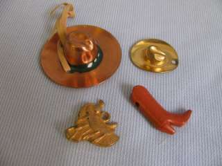 Bakelite and Copper old cowboy hat, saddle, boot  