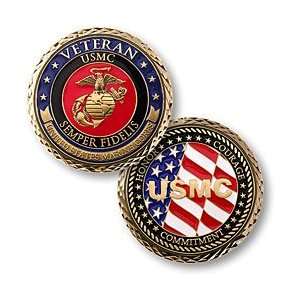 MARINE CORPS   USMC   BRASS WITH ENAMEL   44MM   CHALLENGE COIN