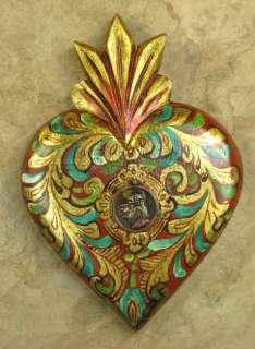   PAINTED ST. ANTHONY MEDALLION WOODEN SACRED HEART MILAGRO n10  