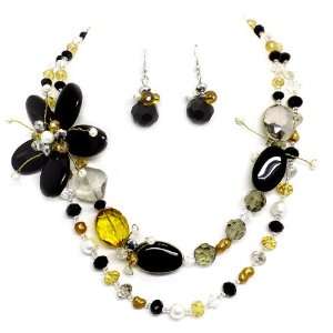 Precious Stone Layered Necklace Set; 18L; Twisted Gold Wire; Genuine 
