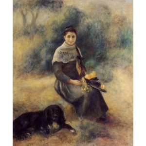  Oil Painting Young Girl with a Dog Pierre Auguste Renoir 