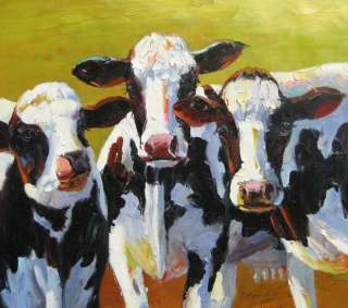 ORIGINAL ANIMAL KNIFE OIL PAINTING COW BY CHEN HUI