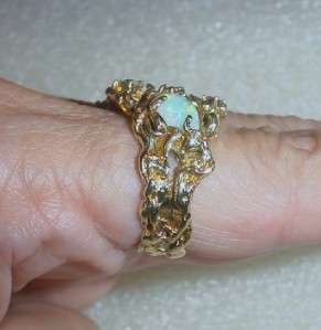 14K VINTAGE CRYSTAL OPAL AND DIAMOND RING   SIZE 7.25  