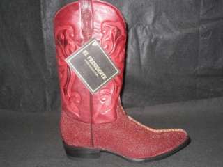 Mens Embossed Stingray Leather Boots Burgundy Semioval  