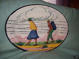 FCA PERU,POTTERY HAND PAINTED.Oval Platter,Woman & Man  