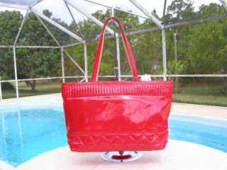 New COACH POPPY LARGE TOTE PURSE SILVER/CHERRY RED LIQUID GLOSS 18674 