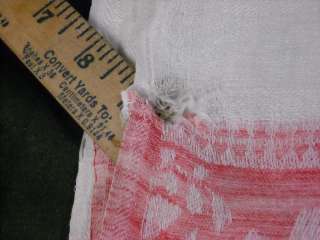 Antique Red and White Linen Floral Trim Table Runner  