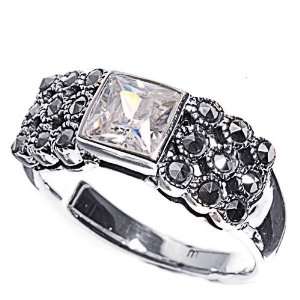   Engagement Ring Princess Cut Clear CZ Marcasite Ring 8MM ( Size 6 to