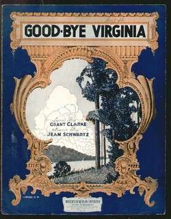 Goodbye Virginia 1915 Vintage Sheet Music  