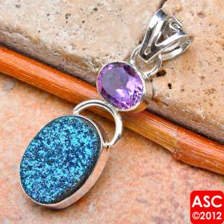 stone type s blue druzy amethyst authentic setting metal 925 sterling 