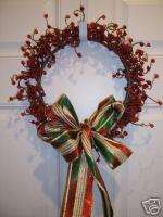 RED BERRY & GLASS BEAD HOLIDAY WREATH CHRISTMAS  
