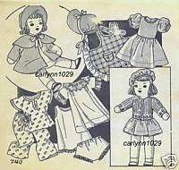Vintage 1930s 12 Cloth/Rag Doll and Wardrobe Pattern  