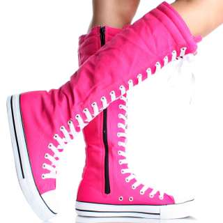   Flat Tall Punk Womens Skate Shoes Lace Up Knee High Boots  