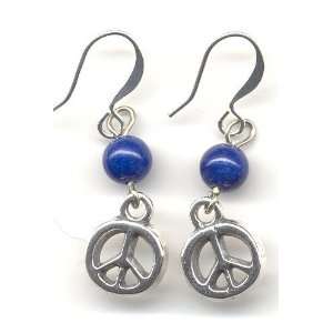  Sm. Sterling Silver Peace Earrings with Lapis Mountain 