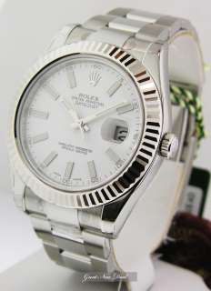 NEW ROLEX DATEJUST II 41MM LARGE MENS WHITE STICK DIAL STEEL 116334